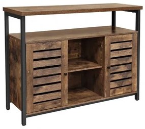 Armário de piso para cozinha com portas venezianas e prateleiras. | VASAGLE | 100 x 35 x 81,5 cm | castanho rústico e preto | LSC79BX.