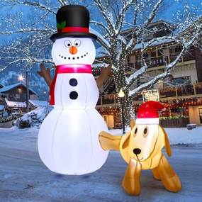 Decoração de Natal insuflável com boneco de neve e cão de 180 cm de altura com luzes LED incorporadas branca e amarela
