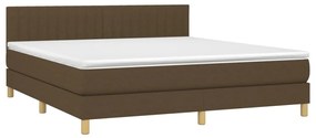 Cama box spring c/ colchão/LED 160x200cm tecido castanho-escuro