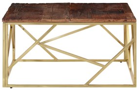 Mesa centro aço inoxidável/madeira ferroviária maciça dourado