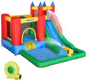 Outsunny Castelo Insuflável com Escorrega Trampolim Piscina e Pistola de Água para Crianças acima de 3 Anos com Inflador e Bolsa de Transporte para Interior Exterior 330x245x215cm Multicor