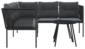 Conjunto de sofás de jardim c/ almofadões aço/textilene preto
