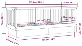 Sofá-cama 90x190 cm madeira de pinho maciça cinzento