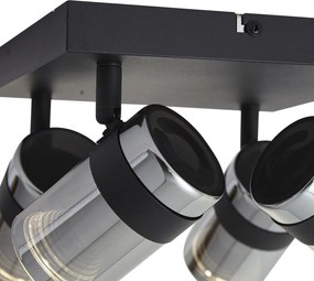 Foco de teto preto com vidro fumê 4 luzes giratório e inclinável - Gianni