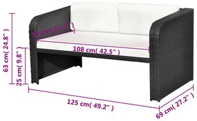 4 pcs conjunto lounge de jardim c/ almofadões vime PE preto