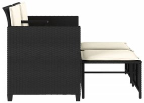 Sofá de jardim de 2 lugares com mesa e bancos vime PE preto