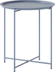 Outsunny Mesa Baixa Redonda Mesa de Apoio Tampo Removível com Rebordo Elevado Pés Dobráveis em Aço Ø46x50cm Azul Cinzento | Aosom Portugal
