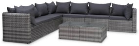 8 pcs conjunto lounge de jardim c/ almofadões vime PE cinzento