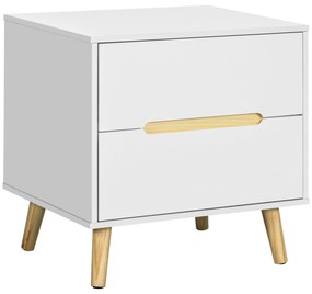 HOMCOM Mesa de Cabeceira com 2 Gavetas e Pés de Madeira para Dormitório Quarto Estilo Moderno 50x40x50,5cm Branco | Aosom Portugal