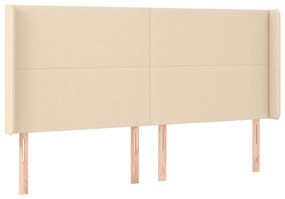 Cama box spring c/ colchão e LED 200x200 cm tecido cor creme