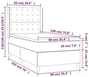 Cama box spring c/ colchão e LED 90x190 cm tecido preto