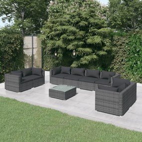 vidaXL 9 pcs conjunto lounge de jardim c/ almofadões vime PE cinzento