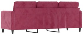 Sofá de 3 lugares veludo 180 cm vermelho tinto