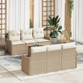 vidaXL Conjunto de Sofá de Jardim de 7 Peças com Almofadas Bege Poliéster Acácia