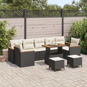 Conjunto de Sofa de Jardim vidaXL de 10 Peças com Almofadas Preto Vime Polio Acácia