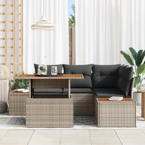 Conjunto de Jantar de 5 Peças para Jardim com Almofadas Cinzas de Poli