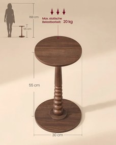 Mesa de apoio redonda em estilo Mid-Century Modern Coleção Mariel 30 cm (diâmetro), 55 cm (altura), cor de nogueira