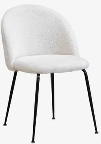 Pack De 4 Cadeiras De Jantar Estofadas E Em Aço Kana Design Negro & Chenille Branco & Tecido Pele De Borrego - Sklum
