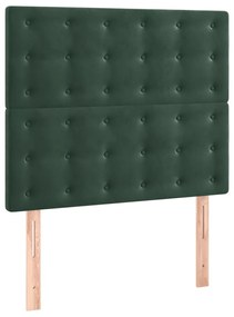 Cama box spring c/ colchão/LED 90x190 cm veludo verde-escuro