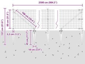 Cerca Euro com 13 Postes Espeto 0.8x25 m Aço Galvanizado Verde