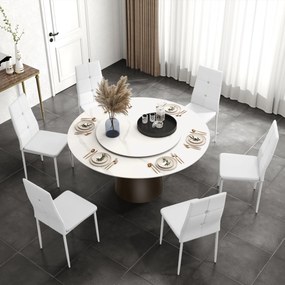 Conjunto de 6 Cadeiras de Sala de Jantar (MESA NÃO INCLUIDA) Estofadas em PU Cadeiras de Cozinha com Encosto Alto com Botões 41x50x97 cm Branco