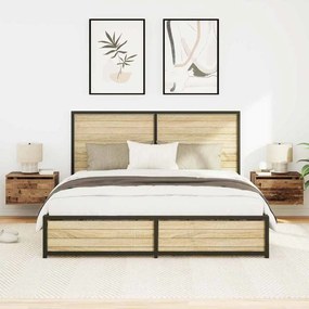 Criados-mudos vidaXL com luzes LED 2 pcs parede montada madeira velha