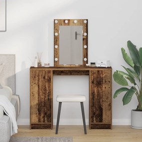 vidaXL Mesa de Maquilhagem com Luzes LED Madeira Velha 102x33x135 cm