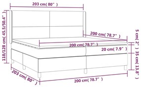 Cama box spring c/ colchão e LED 200x200 cm tecido azul