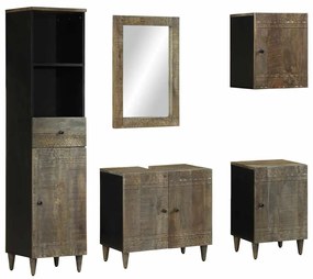 vidaXL 5 pcs conj. móveis p/ casa de banho madeira de mangueira maciça