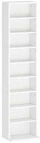 HOMCOM Estante Suportes para CDs e DVDs Estreitos com 9 Compartimentos Prateleiras Ajustáveis 33x24x140 cm Branco | Aosom Portugal