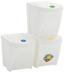 Caixotes do lixo empilháveis 3 pcs 75 L polipropileno branco