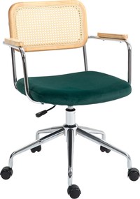 HOMCOM Cadeira de escritório, design boho, apoios de braços em madeira, giratória, ajustável, até 120 kg, aço, verde | Aosom Portugal