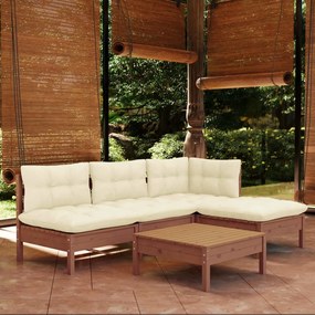 vidaXL 5pcs conj. lounge jardim + almofadões pinho maciço castanho-mel