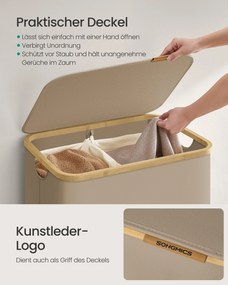 Cesto da roupa suja com dois compartimentos em tecido Oxford 52 x 38,5 x 70,5 cm castanho camelo