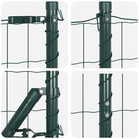 Cerca Euro com 7 Postes Espigados 1.6x10 m Aço Galvanizado Verde