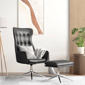 vidaXL Cadeira descanso c/ banco pés couro artificial preto brilhante
