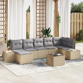 vidaXL Conjunto de Sofá de Jardim de 8 Peças com Almofadas Pretas em Polyrattan
