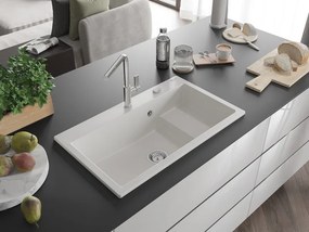 Mexen Omar lava-loiça de granito 1-cuba 800 x 480 mm, branco, sifão cromado - 6520801005-20