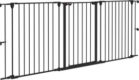 Barreira para Cães de Aço Barreira de Segurança para Animais de Estimação Dobrável de 3 Painéis Duplo Fechamento 206x90 cm Preto
