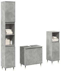 3 pcs conj. móveis casa banho derivados madeira cinza cimento