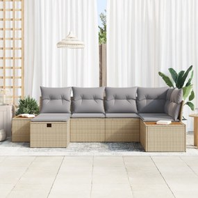 Conjunto de Sofá de Jardim de 6 Peças com Almofadas Bege Polietileno
