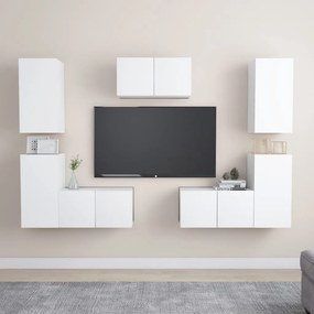 7 pcs conjunto de móveis de TV contraplacado branco