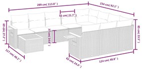 11 pcs conjunto sofás de jardim c/ almofadões vime PE preto