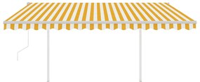 Toldo retrátil automático com postes 4,5x3,5 m amarelo e branco