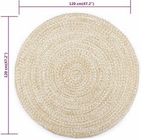 Tapete artesanal em juta branco e natural 120 cm