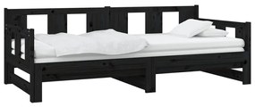 Estrutura sofá-cama de puxar 2x(90x190) cm pinho maciço preto