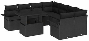 Conjunto de Sofá de Jardim vidaXL com Almofadas Preto Rattan Poliéster