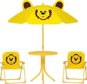 AIYAPLAY Conjunto de mobiliário para crianças, cadeiras, mesa, guarda-sol, design de leão, Amarelo | Aosom Portugal