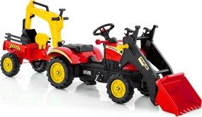 Trator escavadora de brincar com 6 rodas, pedais e reboque de carga desmontável para crianças dos 3 aos 6 anos