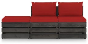 3 pcs conj. lounge jardim + almofadões madeira impreg. cinzento